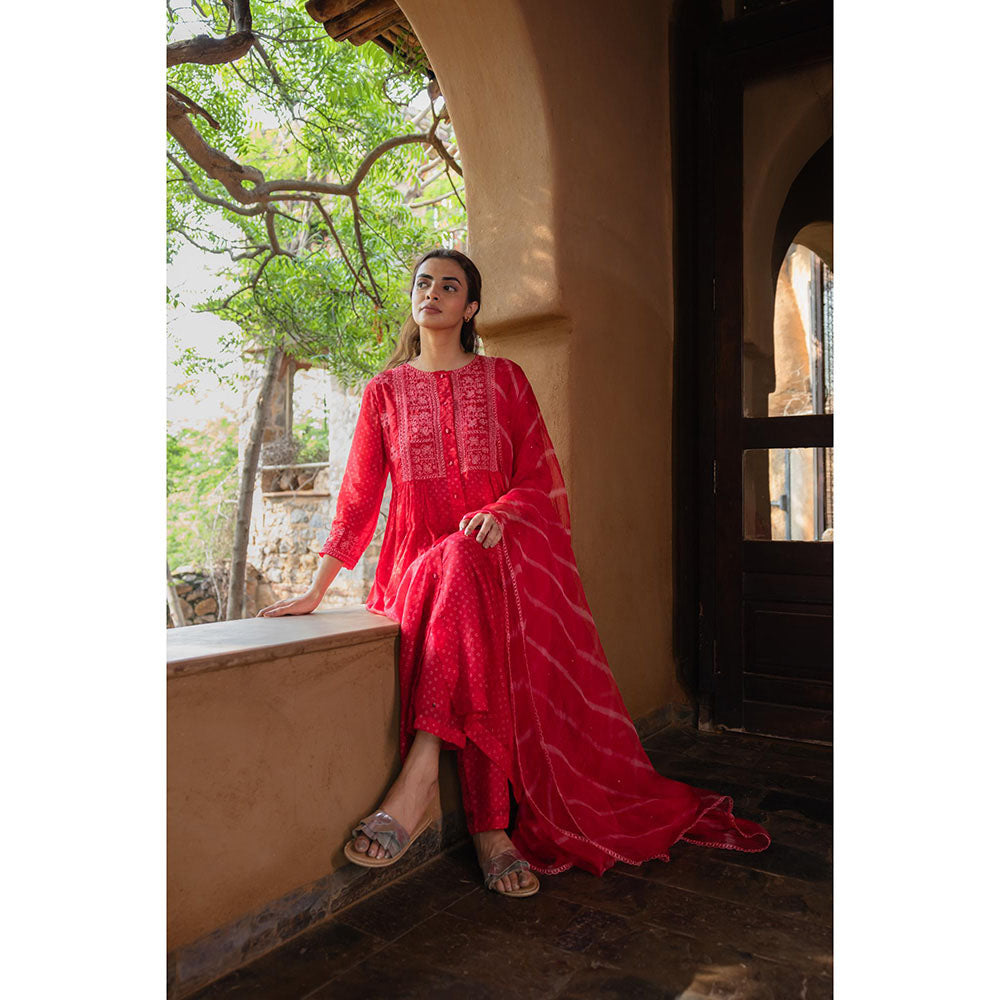 AYAKA Karen Red Bandhani Print Dress