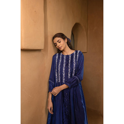 AYAKA Osho Blue Front Open Pintuck Dress