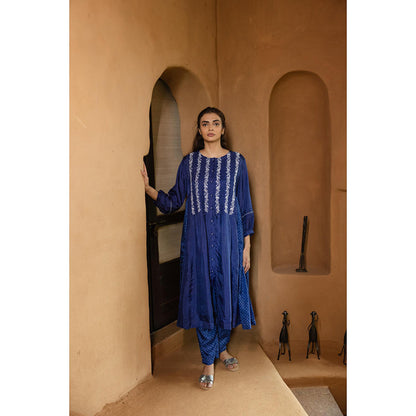 AYAKA Osho Blue Front Open Pintuck Dress