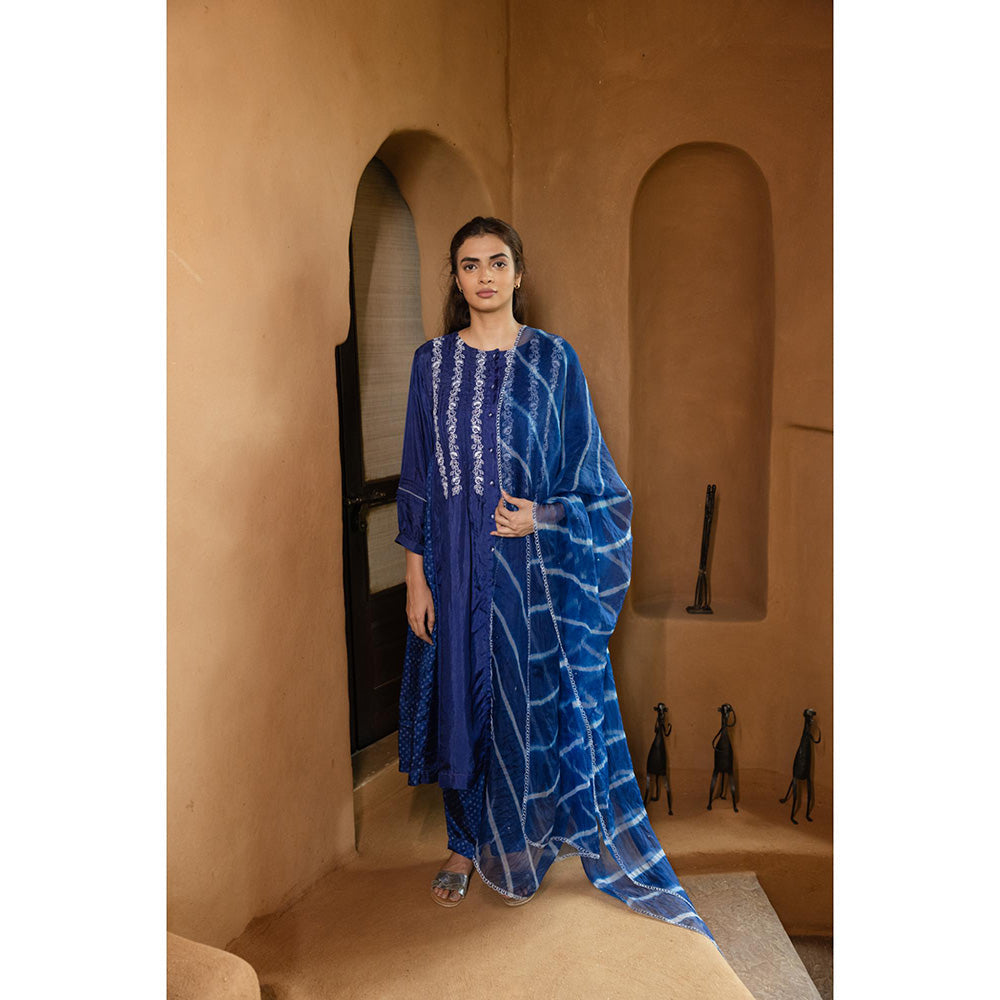 AYAKA Osho Blue Front Open Pintuck Dress