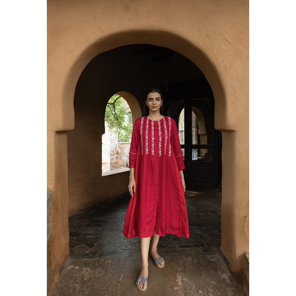 AYAKA Osho Blue Front Open Pintuck Dress