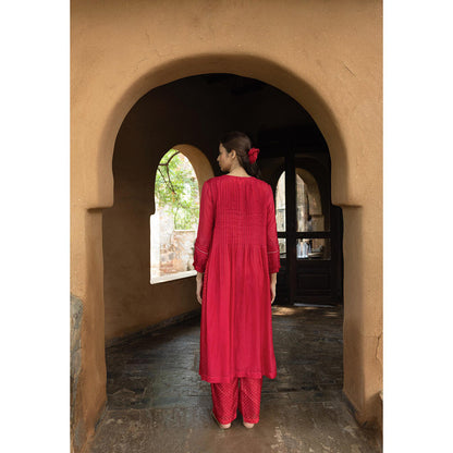 AYAKA Osho Blue Front Open Pintuck Dress