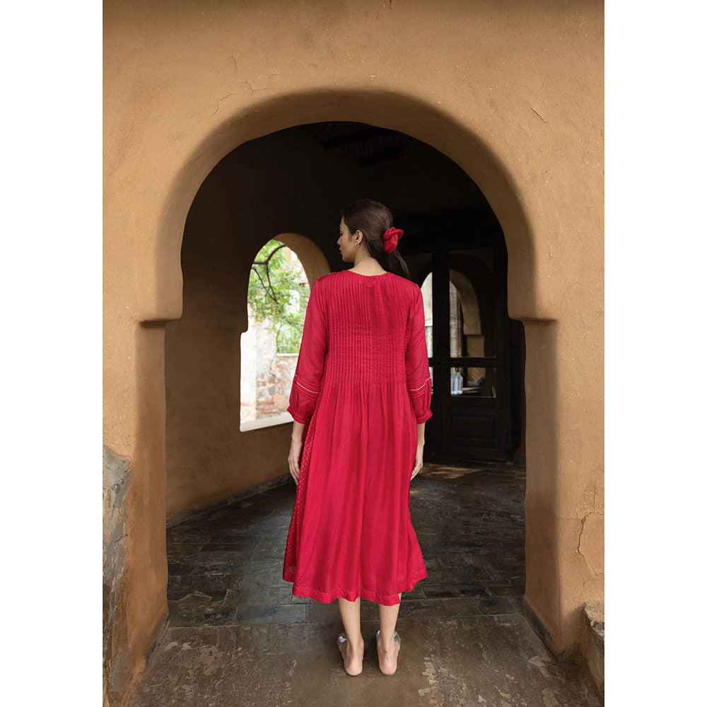 AYAKA Osho Blue Front Open Pintuck Dress