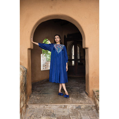 AYAKA Julian Blue Embroidered Panel Dress (Set of 2)