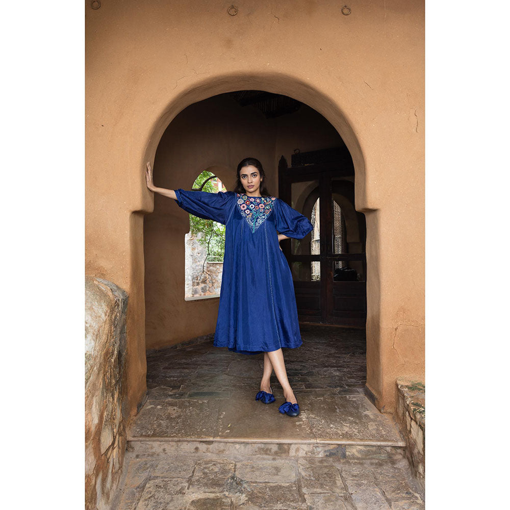 AYAKA Julian Blue Embroidered Panel Dress (Set of 2)