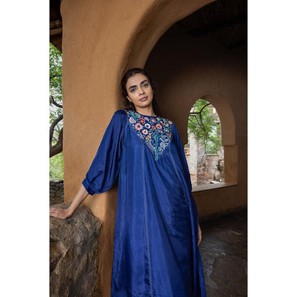 AYAKA Julian Blue Embroidered Panel Dress (Set of 2)