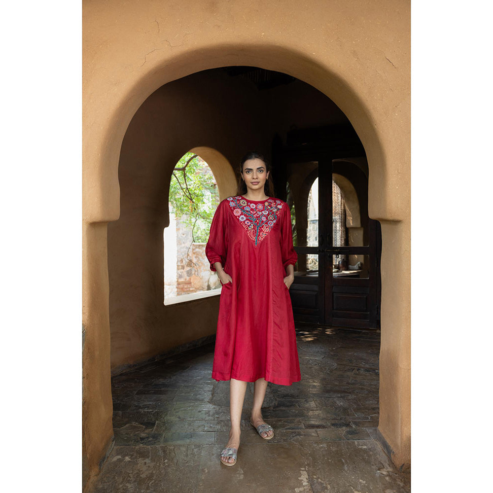 AYAKA Julian Red Embroidered Panel Dress (Set of 2)