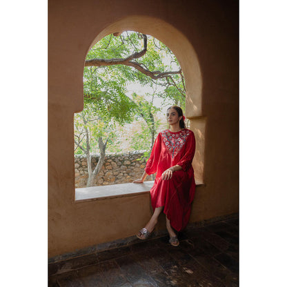 AYAKA Julian Red Embroidered Panel Dress (Set of 2)