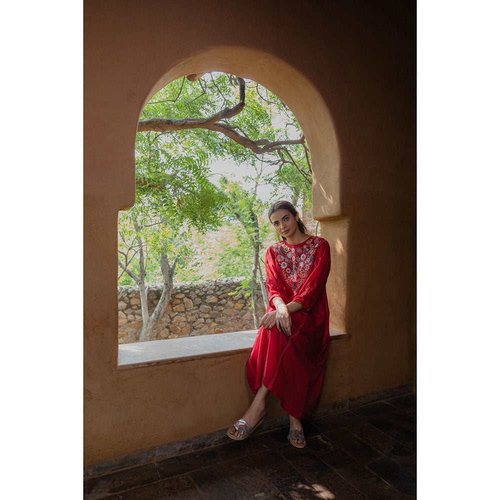 AYAKA Julian Red Embroidered Panel Dress (Set of 2)