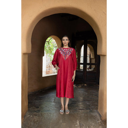 AYAKA Julian Red Embroidered Panel Dress (Set of 2)