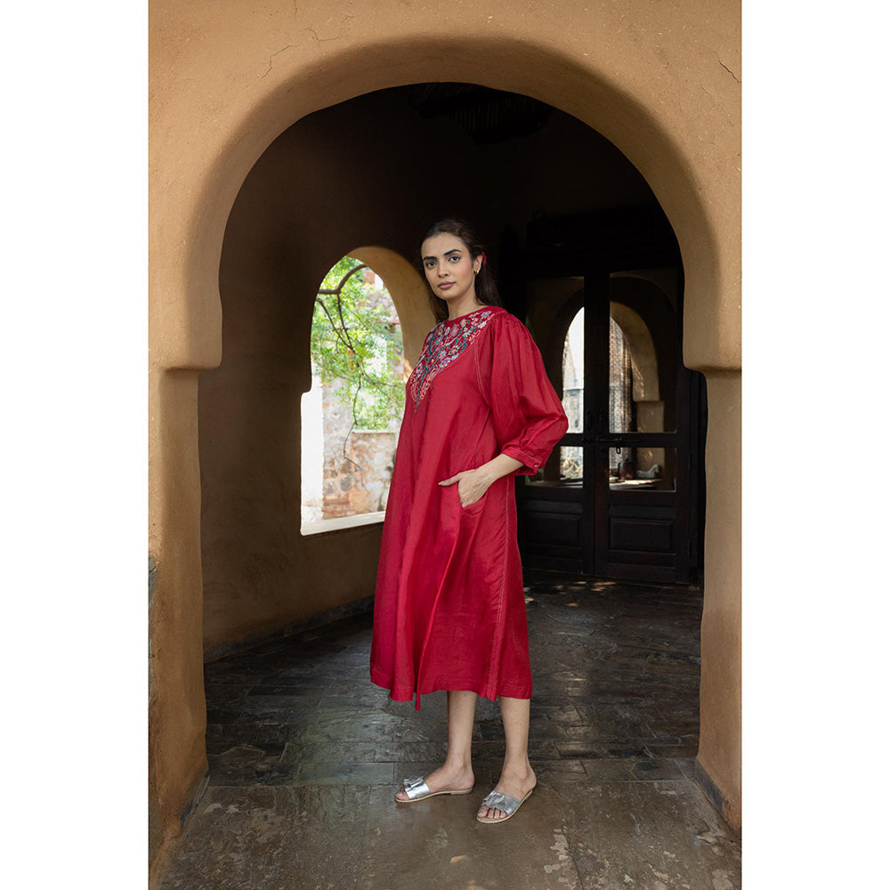 AYAKA Julian Red Embroidered Panel Dress (Set of 2)