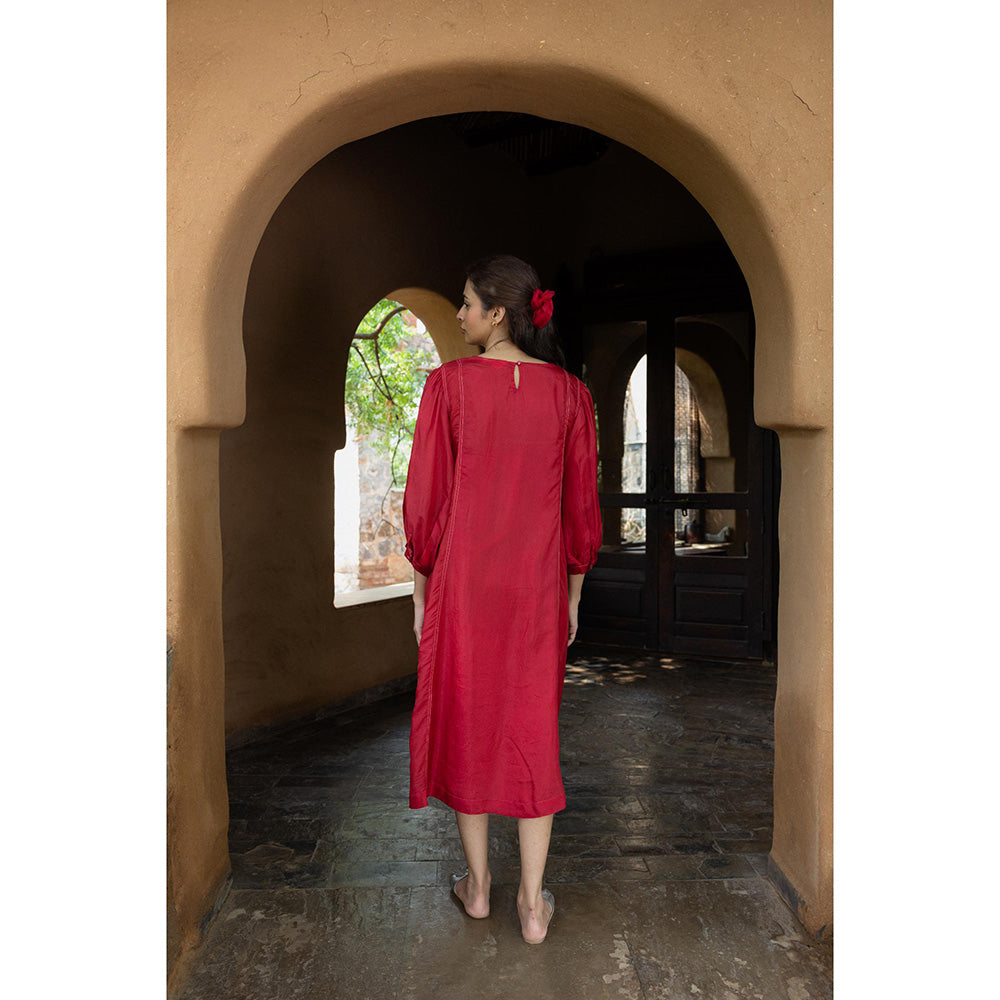 AYAKA Julian Red Embroidered Panel Dress (Set of 2)