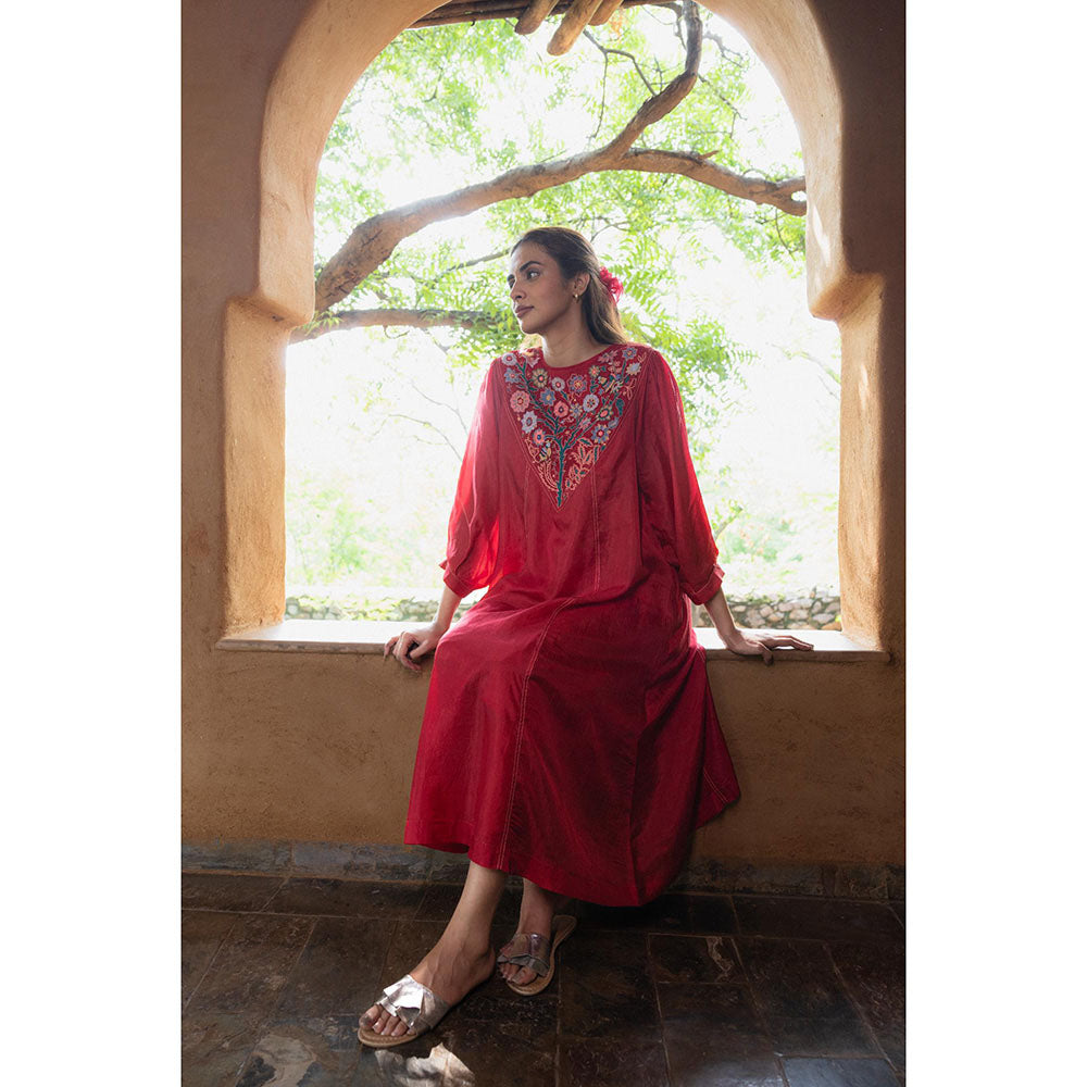 AYAKA Julian Red Embroidered Panel Dress (Set of 2)