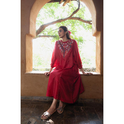 AYAKA Julian Red Embroidered Panel Dress (Set of 2)