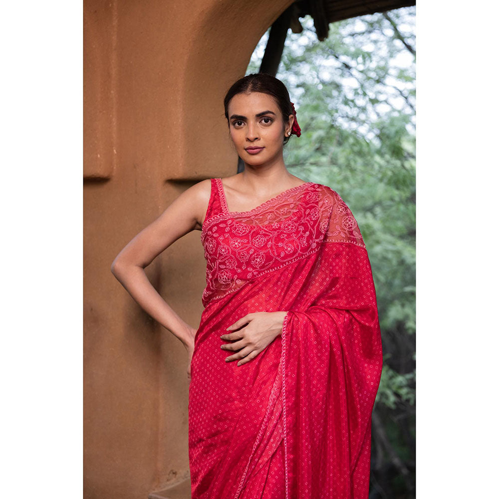 AYAKA Sleeveless Red Hand Embroidered Blouse