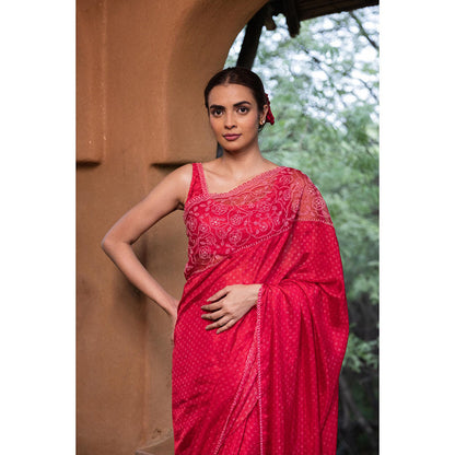 AYAKA Sleeveless Red Hand Embroidered Blouse