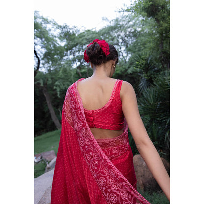 AYAKA Sleeveless Red Hand Embroidered Blouse