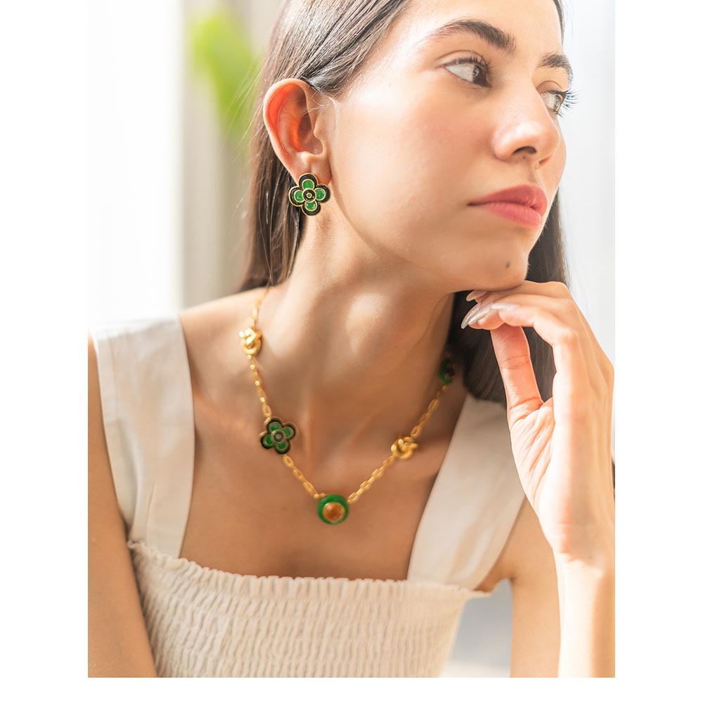 AZGA Le Flore Studs - Fern & Black Earrings