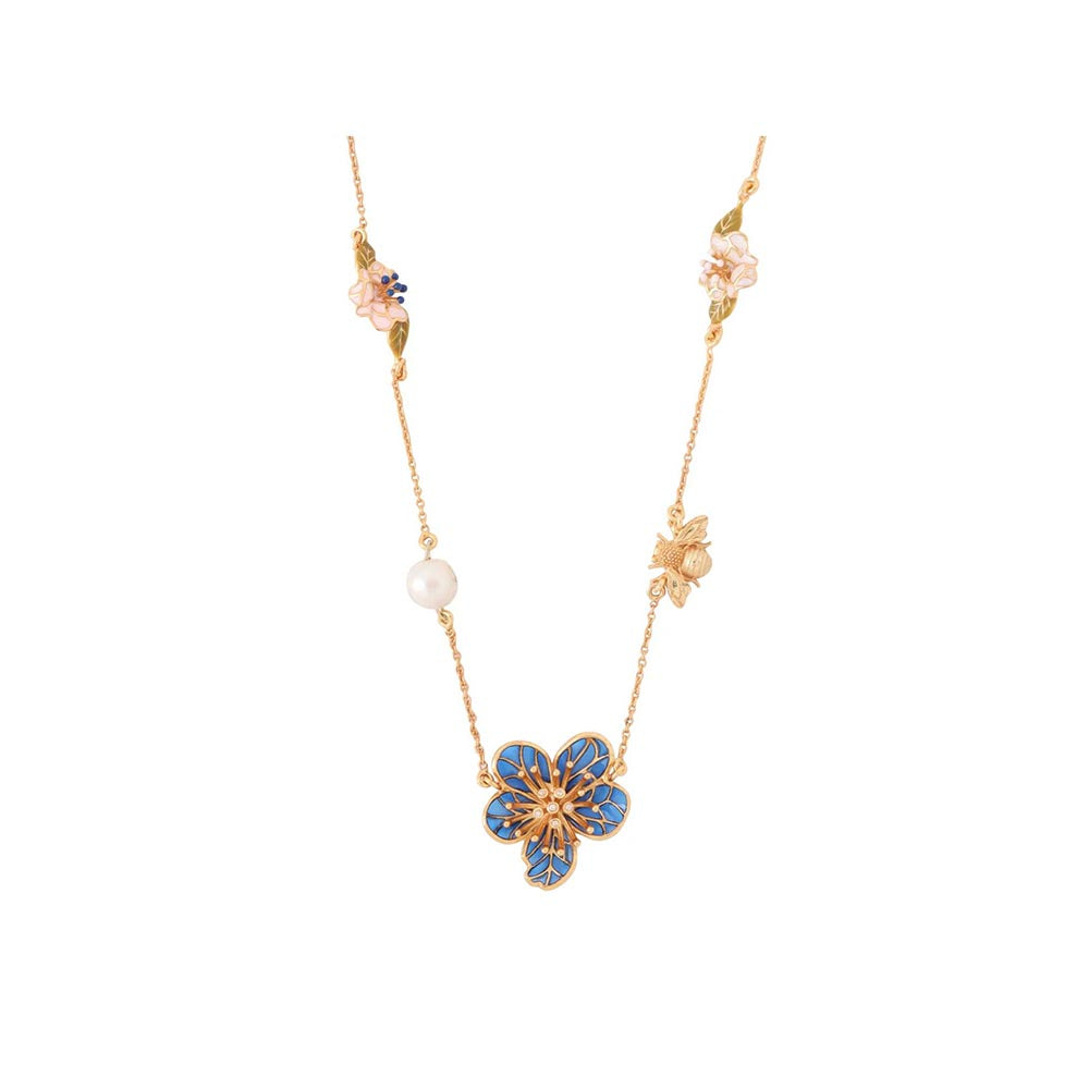 AZGA White Oona Floral Necklace - Blue