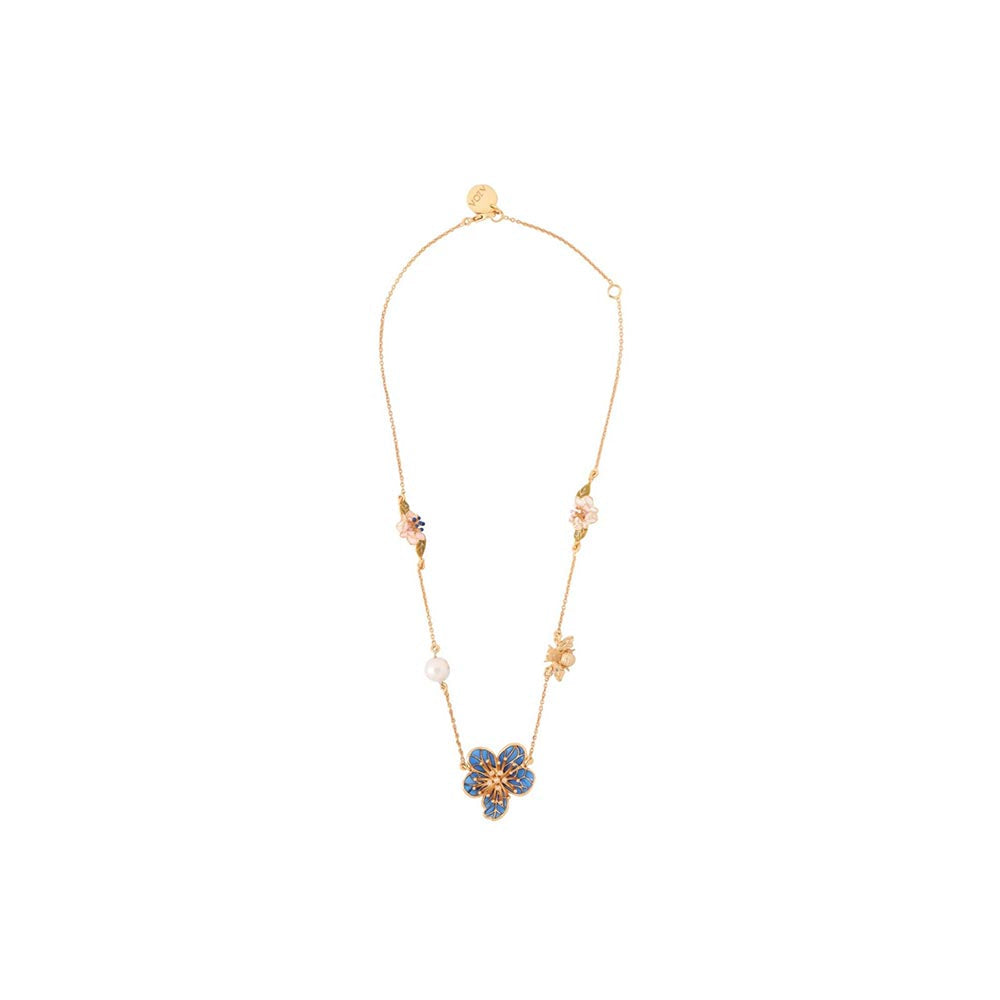 AZGA White Oona Floral Necklace - Blue
