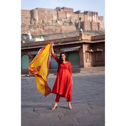 Bannhi by Priyanka Rathore Rukhmani Red Suit (Set of 3)
