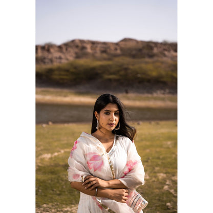 Bannhi by Priyanka Rathore Lotus White Floor Length Dress (Set of 2)