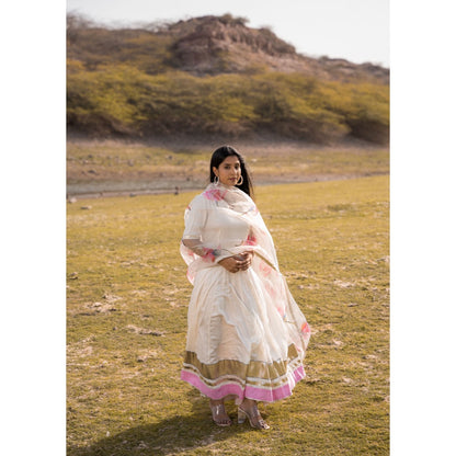Bannhi by Priyanka Rathore Lotus White Floor Length Dress (Set of 2)