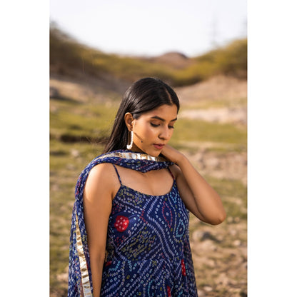 Bannhi by Priyanka Rathore Royal Blue Bandhani Anarkali Suit (Set of 3)