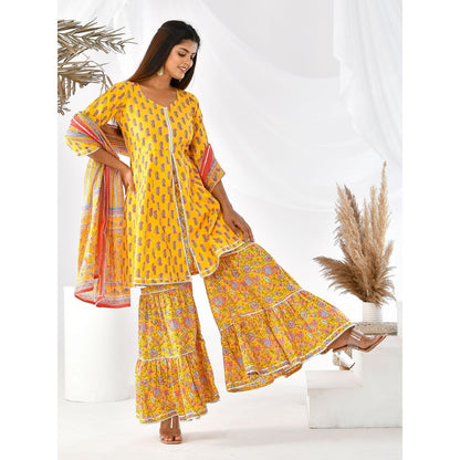 Bannhi by Priyanka Rathore Anika Yellow Sharara (Set of 3)