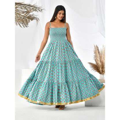 Bannhi by Priyanka Rathore Turquoise Floral Buta Floor Length Dress