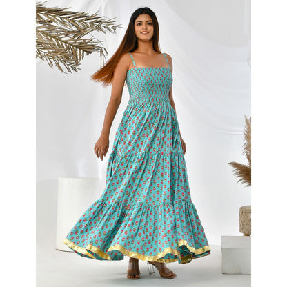 Bannhi by Priyanka Rathore Turquoise Floral Buta Floor Length Dress