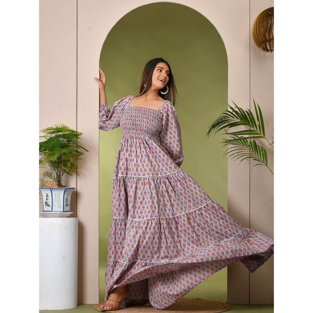 Bannhi by Priyanka Rathore Frost Blue Cotton Maxi Dress (XS )