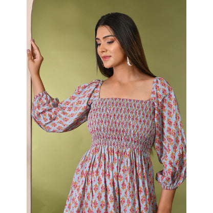 Bannhi by Priyanka Rathore Frost Blue Cotton Maxi Dress (XS )