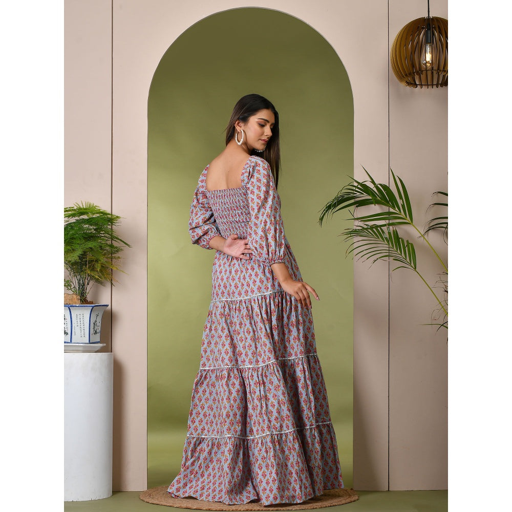 Bannhi by Priyanka Rathore Frost Blue Cotton Maxi Dress (XS )
