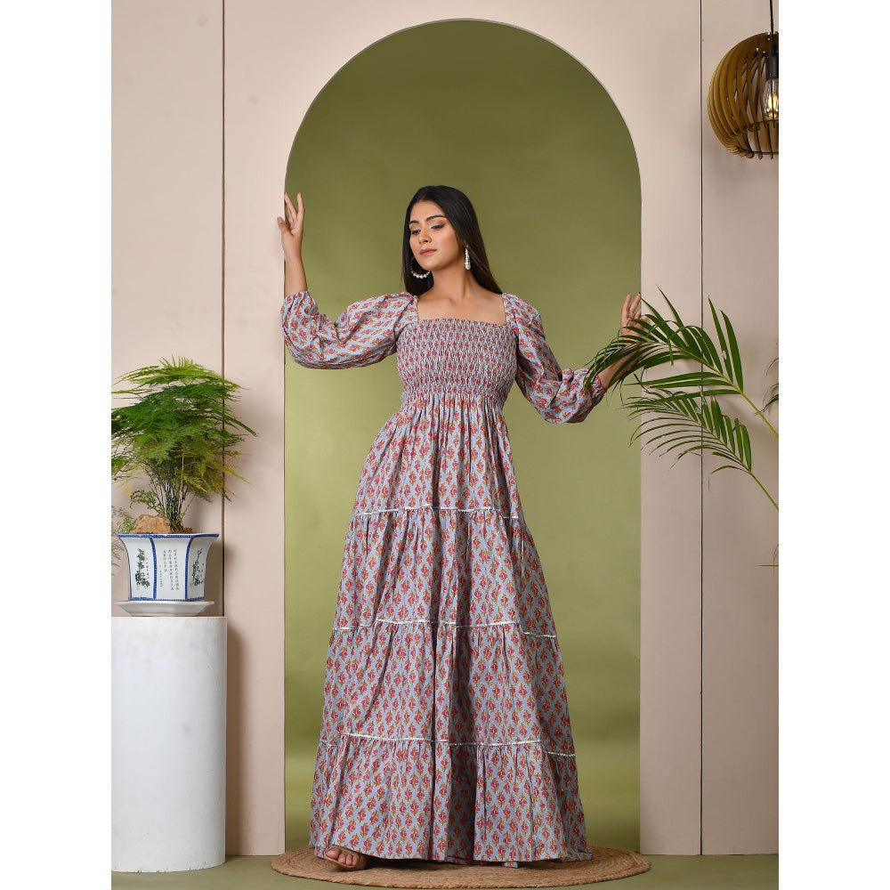 Bannhi by Priyanka Rathore Frost Blue Cotton Maxi Dress (XS )