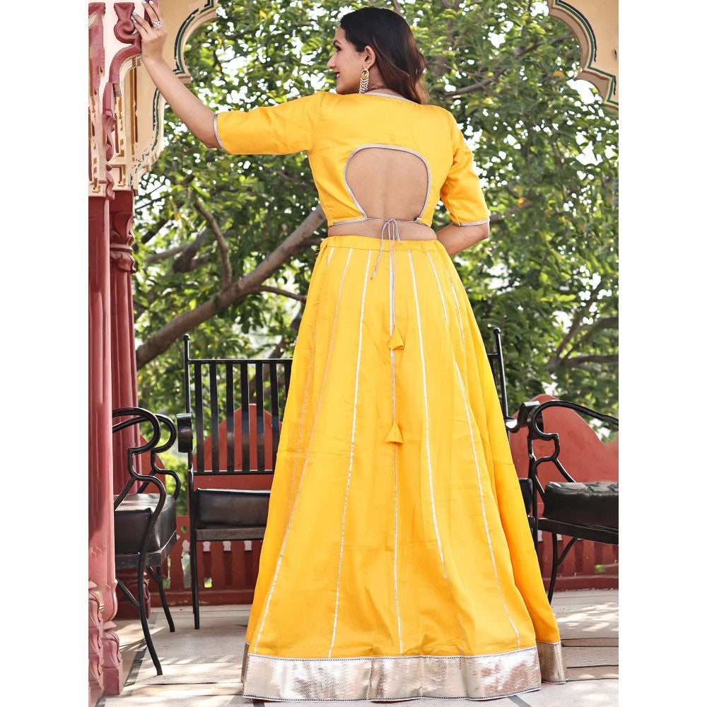 Bannhi by Priyanka Rathore Marigold Lehenga (Set of 3)