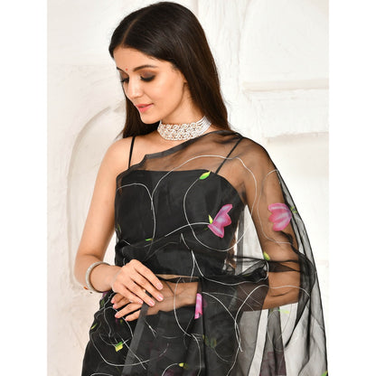 Bannhi by Priyanka Rathore Abhiruh Black Hand Painted Printed Saree