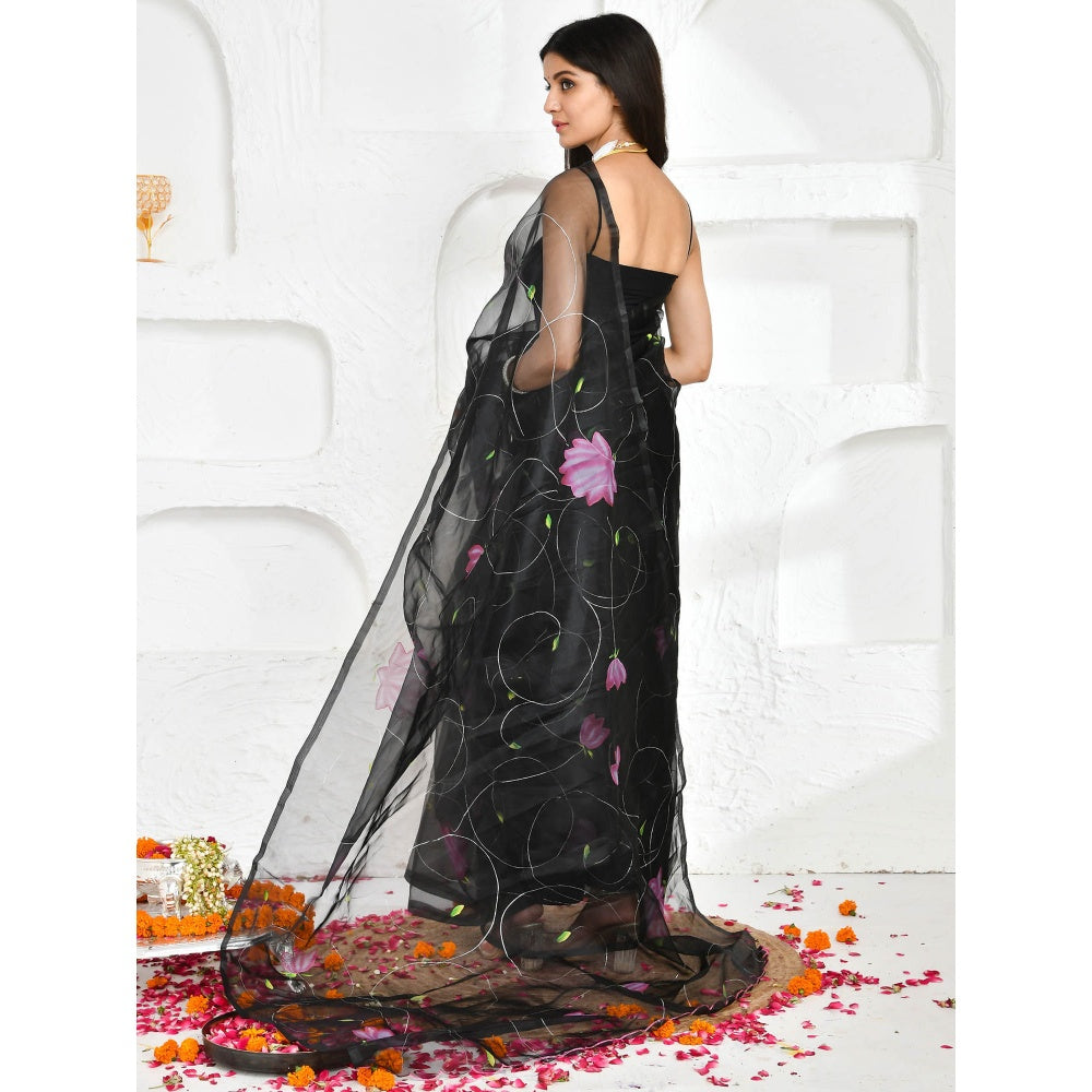 Bannhi by Priyanka Rathore Abhiruh Black Hand Painted Printed Saree