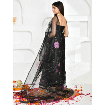 Bannhi by Priyanka Rathore Abhiruh Black Hand Painted Printed Saree