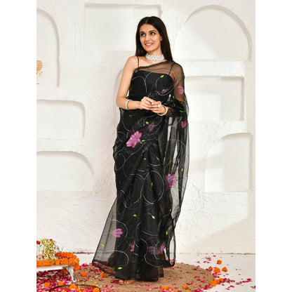 Bannhi by Priyanka Rathore Abhiruh Black Hand Painted Printed Saree