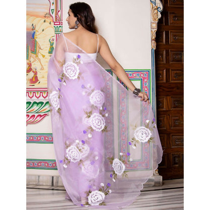 Bannhi by Priyanka Rathore Lavender Hand Painted Printed Saree