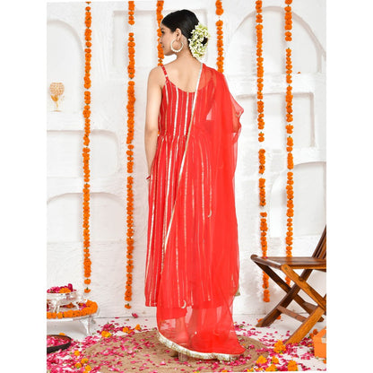 Bannhi by Priyanka Rathore Amara Red Embroidered Kurta (Set of 3)