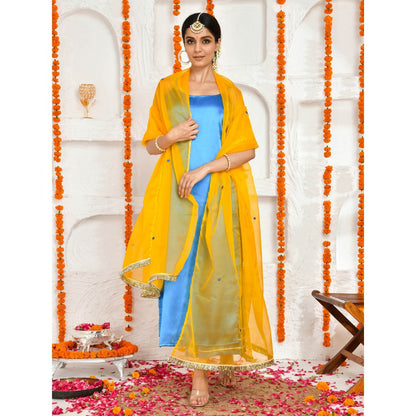 Bannhi by Priyanka Rathore Nanda Satin Blue Kurta with Potli Bag (Set of 4)