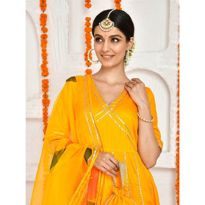Bannhi by Priyanka Rathore Gauri Yellow Floor Length Anarkali with Potli bag (Set of 3)