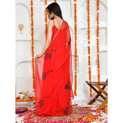 Bannhi by Priyanka Rathore Lola Red Hand Painted Floor Length Anarkali (Set of 2)