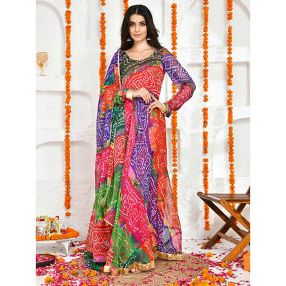 Bannhi by Priyanka Rathore Panchrangi Multi-Color Floor Length Anarkali (Set of 2)