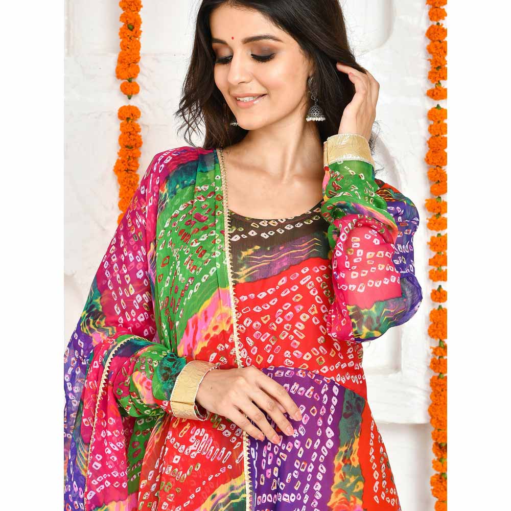 Bannhi by Priyanka Rathore Panchrangi Multi-Color Floor Length Anarkali (Set of 2)