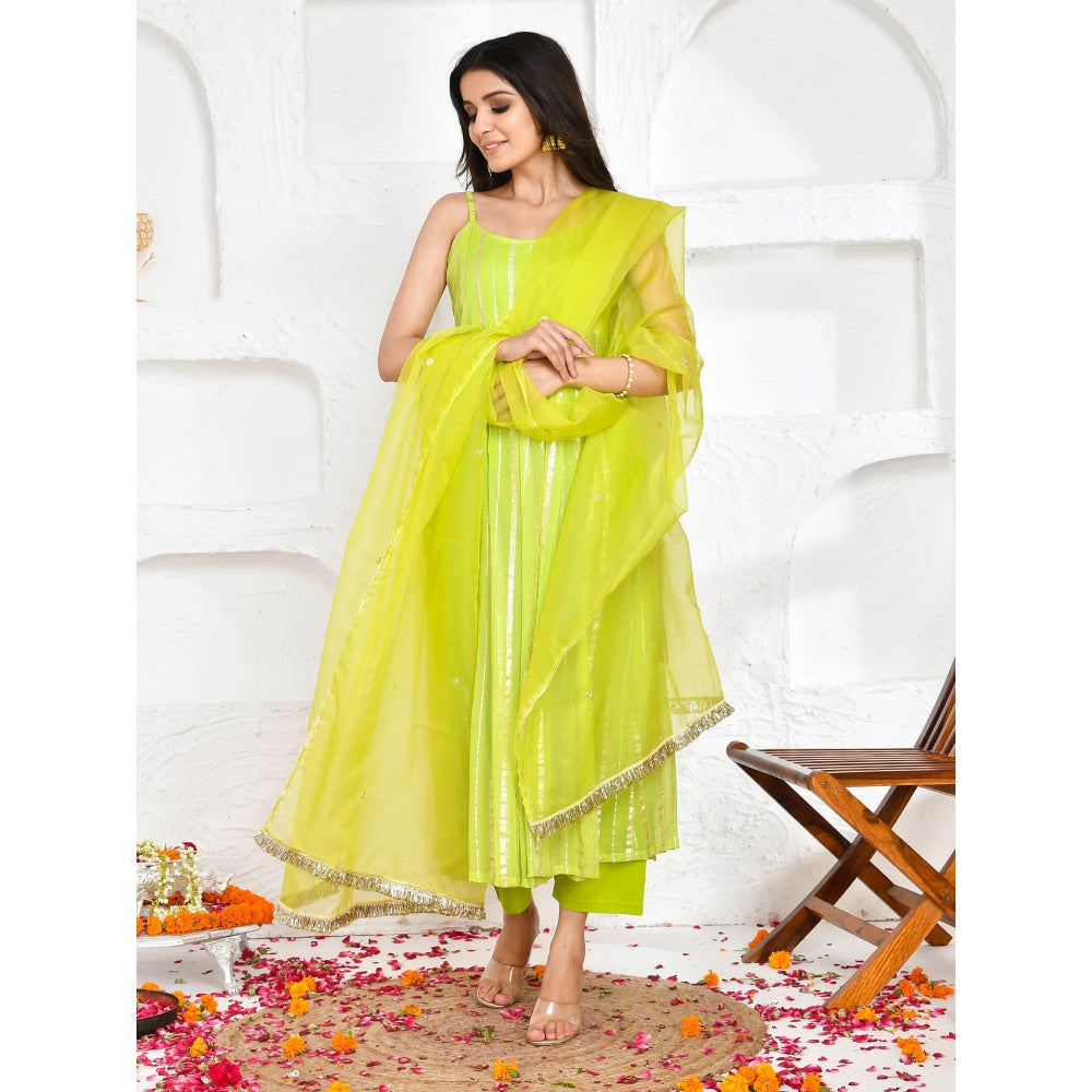 Bannhi by Priyanka Rathore Jaya Green Solid Zari Kurta (Set of 3)