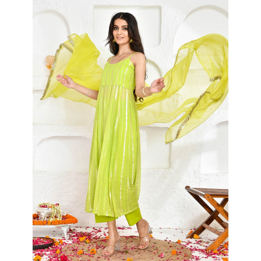 Bannhi by Priyanka Rathore Jaya Green Solid Zari Kurta (Set of 3)
