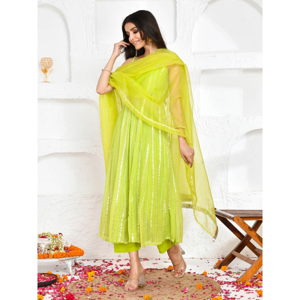 Bannhi by Priyanka Rathore Jaya Green Solid Zari Kurta (Set of 3)